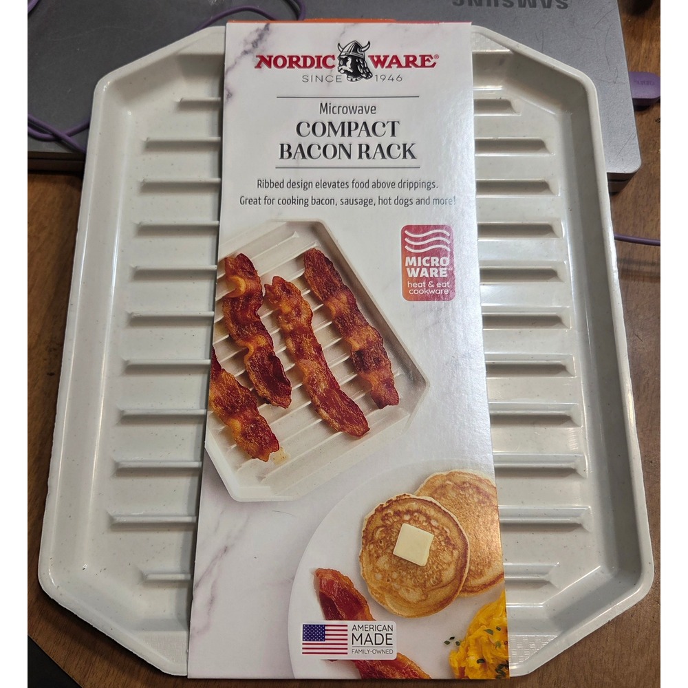 Nordic Ware Microwave Compact Bacon Rack Whiteโ Ribbed Cookware Tray 60110